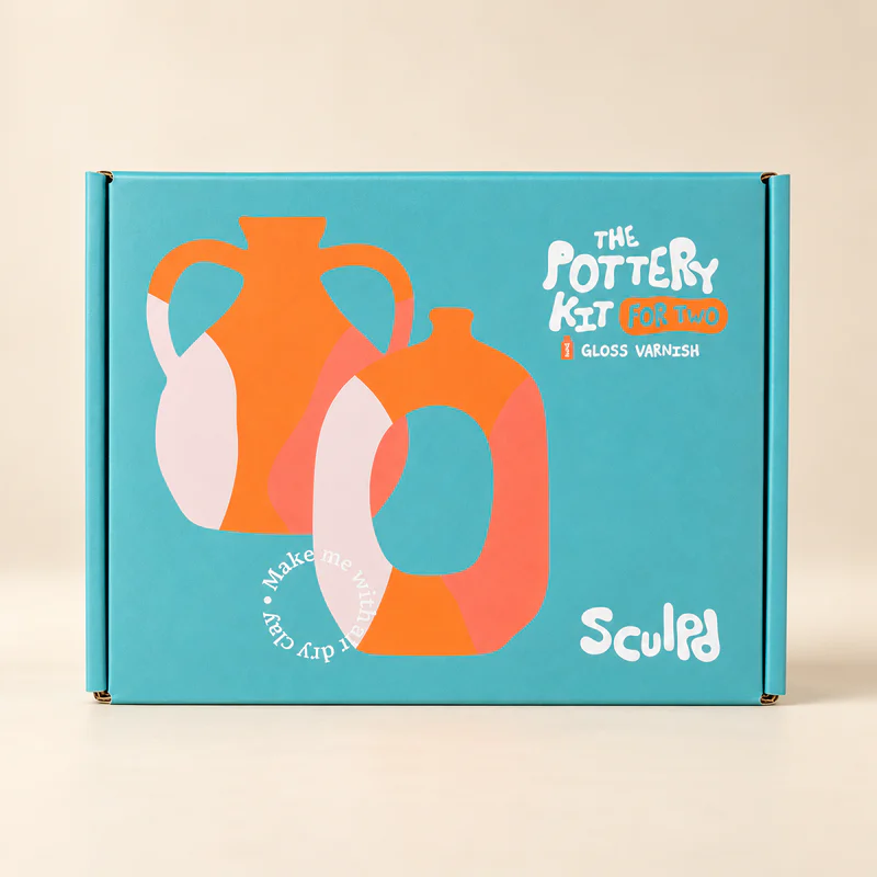 Sculpd Pottery Kit for Two with gloss varnish, turquoise gift box
