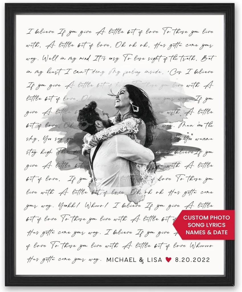 Custom Anniversary Song Lyric Wall Art anniversary gift for partner